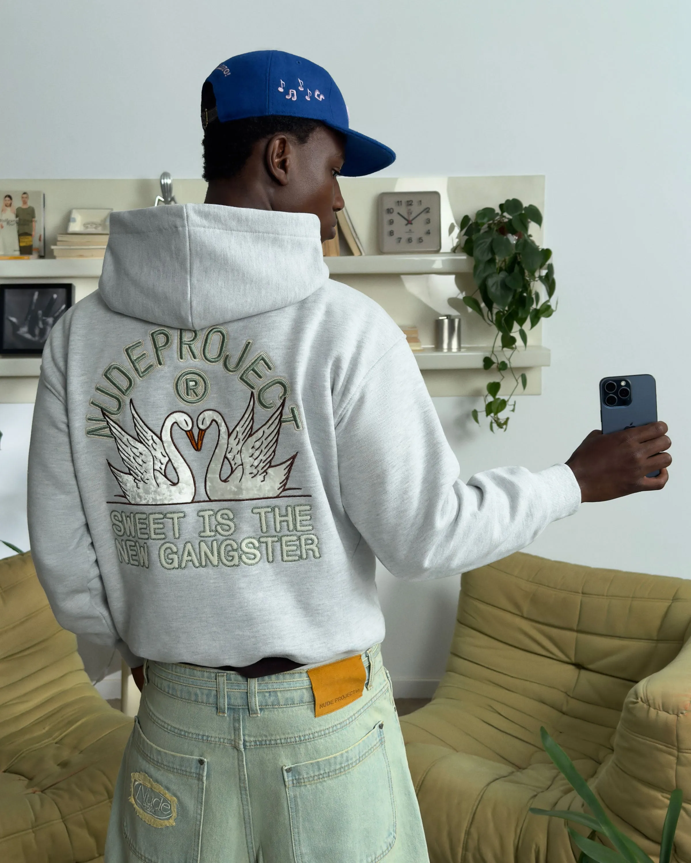 Silk Comfort Layering Swans Hoodie Grey Melange