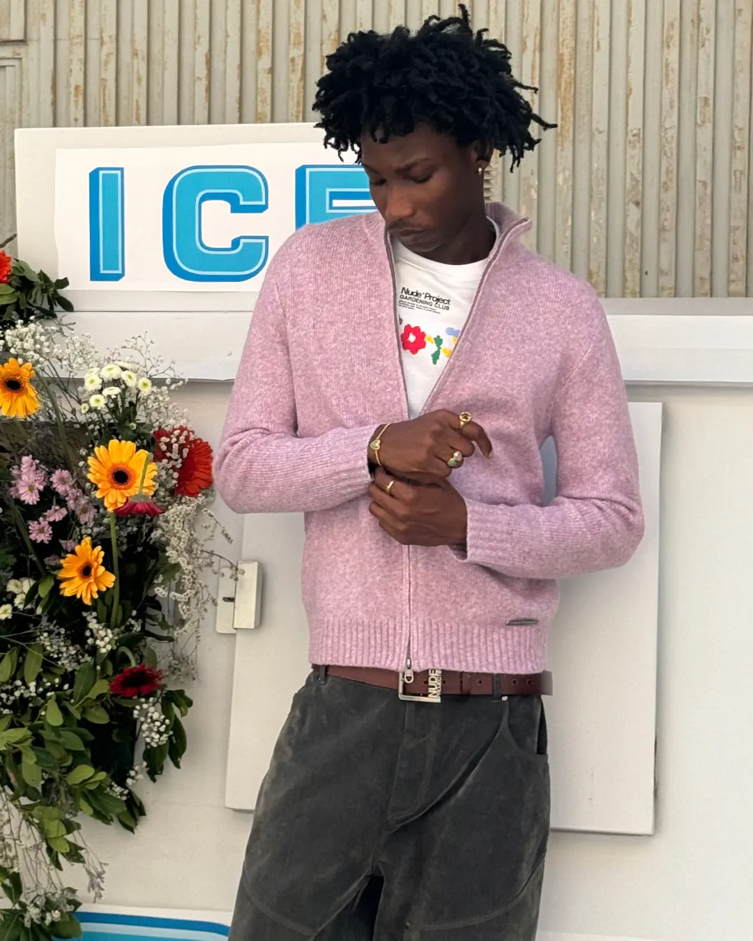 Crewneck Style Sweet Zip-up Knit Lilac