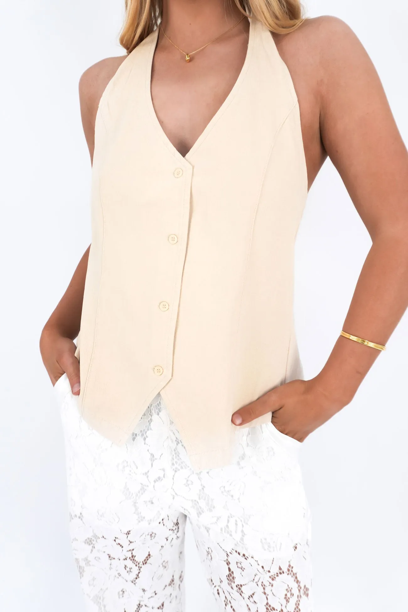 Trans Glow NoSlipGrip Bailey Halter Vest Cream