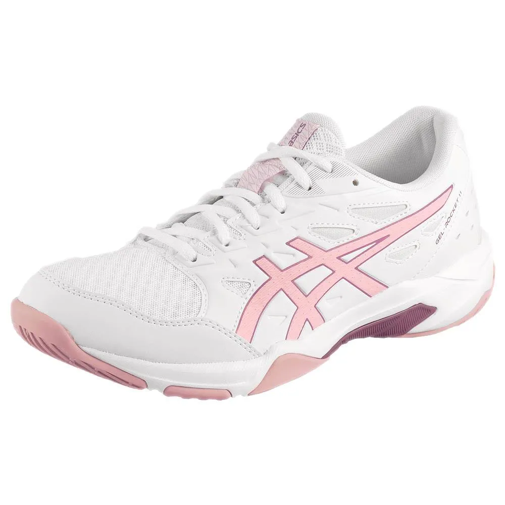 Asics Women's Gel-Rocket 11 - White/Watershed Rose Comfortable Heel Cushioned Midsole