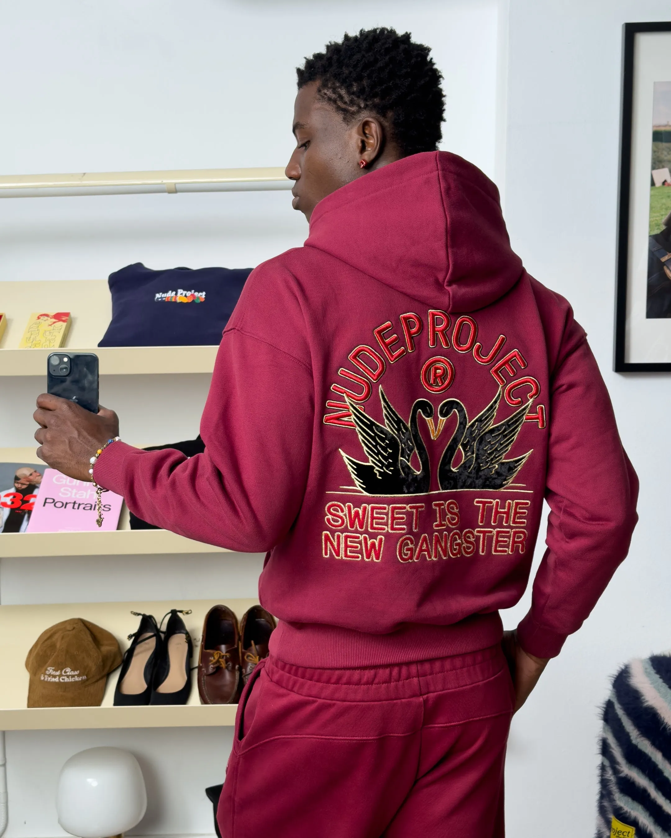 Swans Hoodie Burgundy Easy Layer Earth Tones