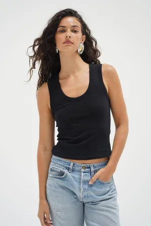 Deep U Cotton Tank - Black Activewear Comfortable Design