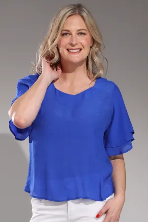 Hike Fit Double flutter sleeve Top | ROYAL | 8822A1