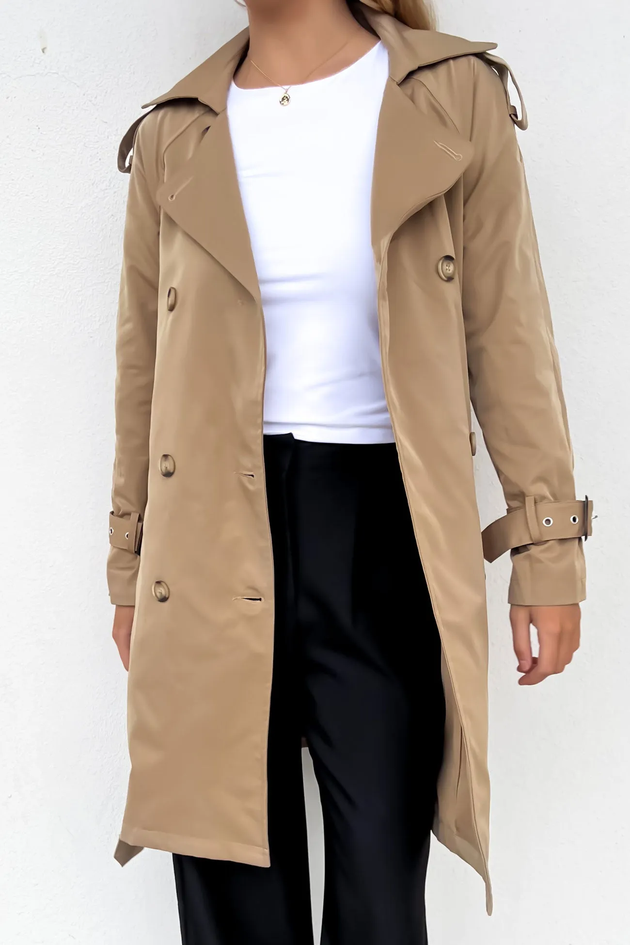 Tahlee Trench Tan AdjustableHood Stand Collar