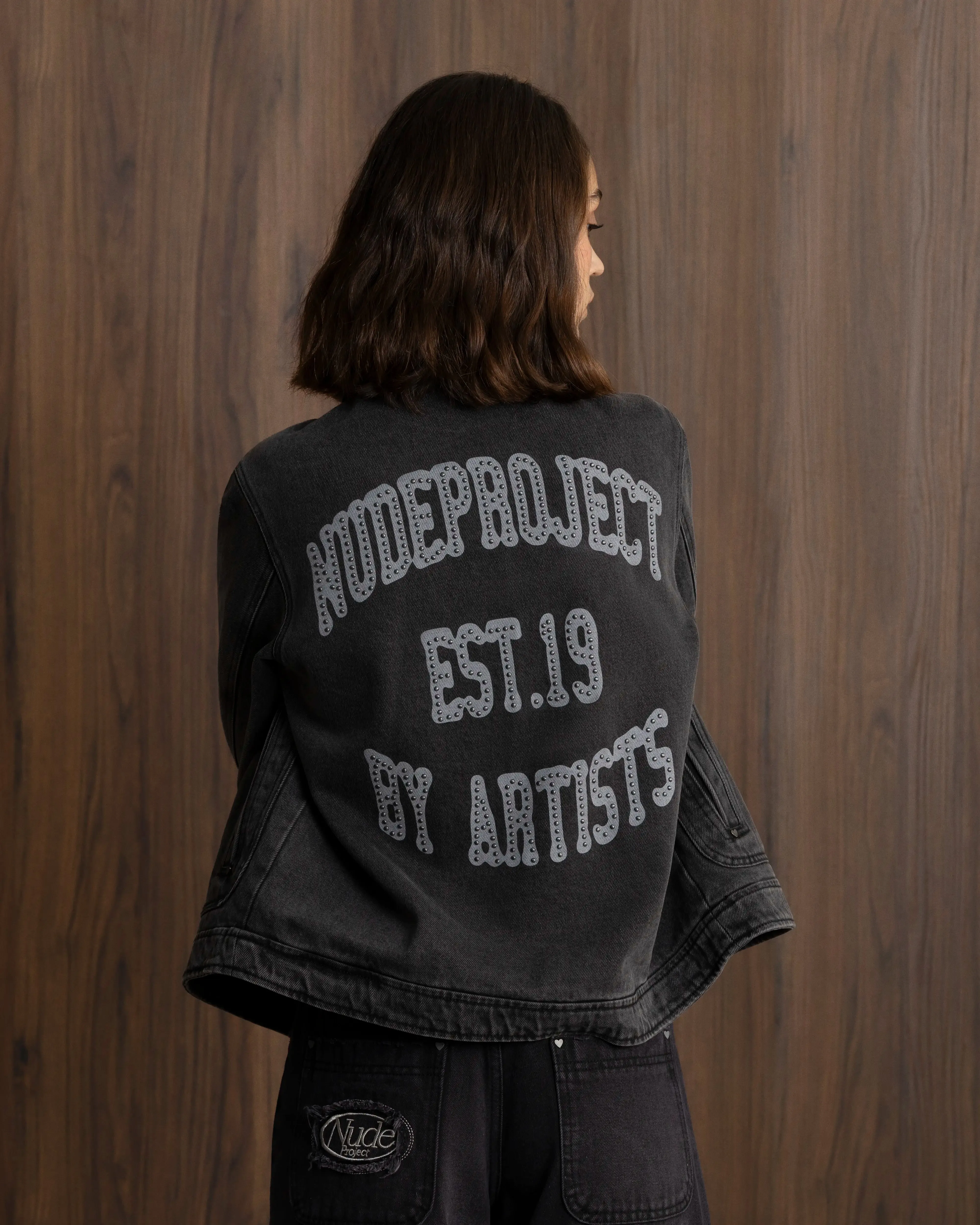 Ventilated Back Trucker Denim Jacket Black