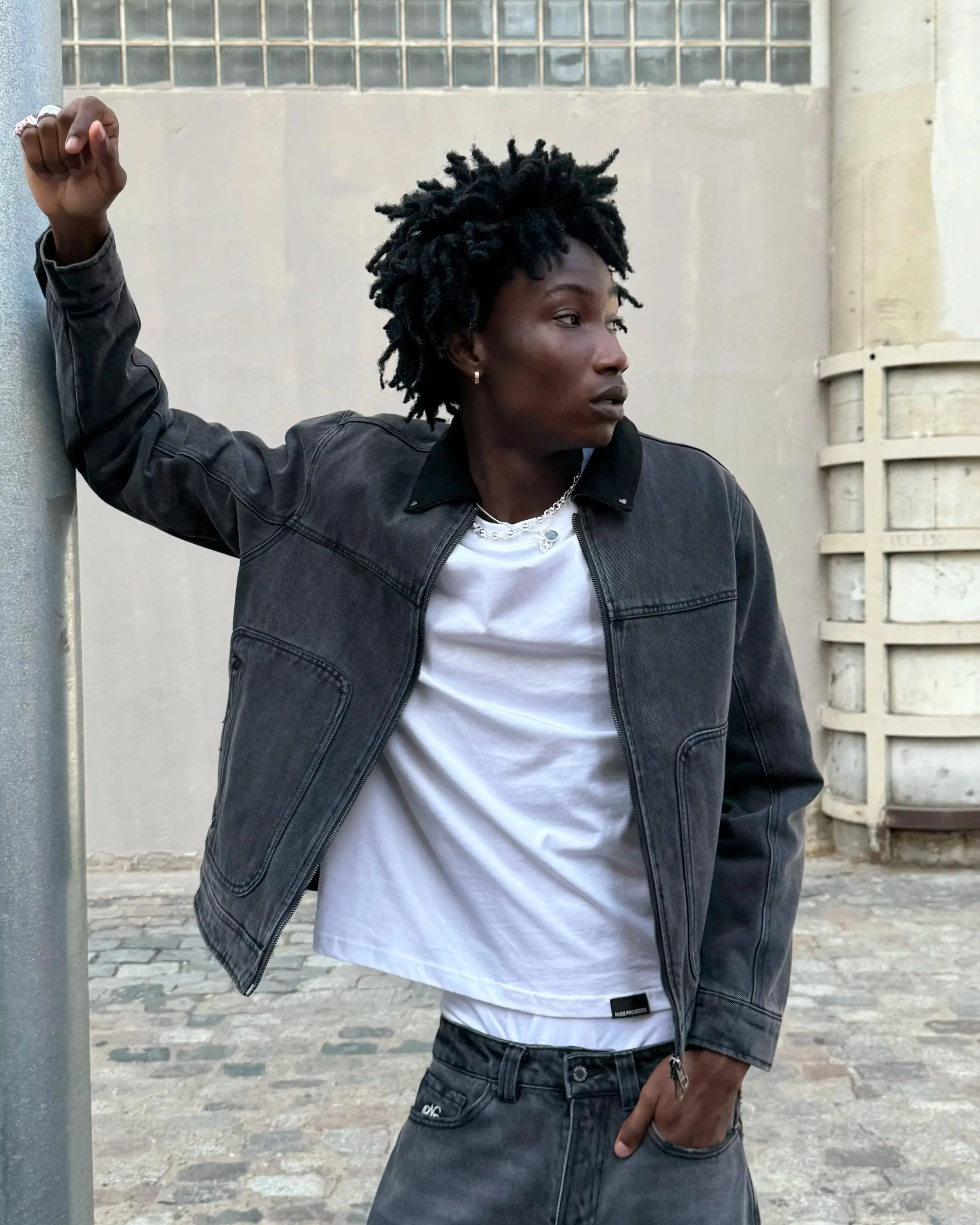 Trucker Denim Jacket Black Cold Day Look Windproof Construction