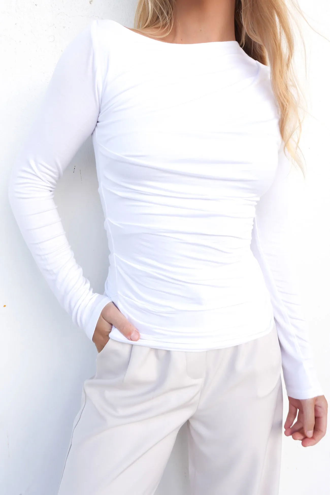 Tanner Ruched Top White Crystal Soul