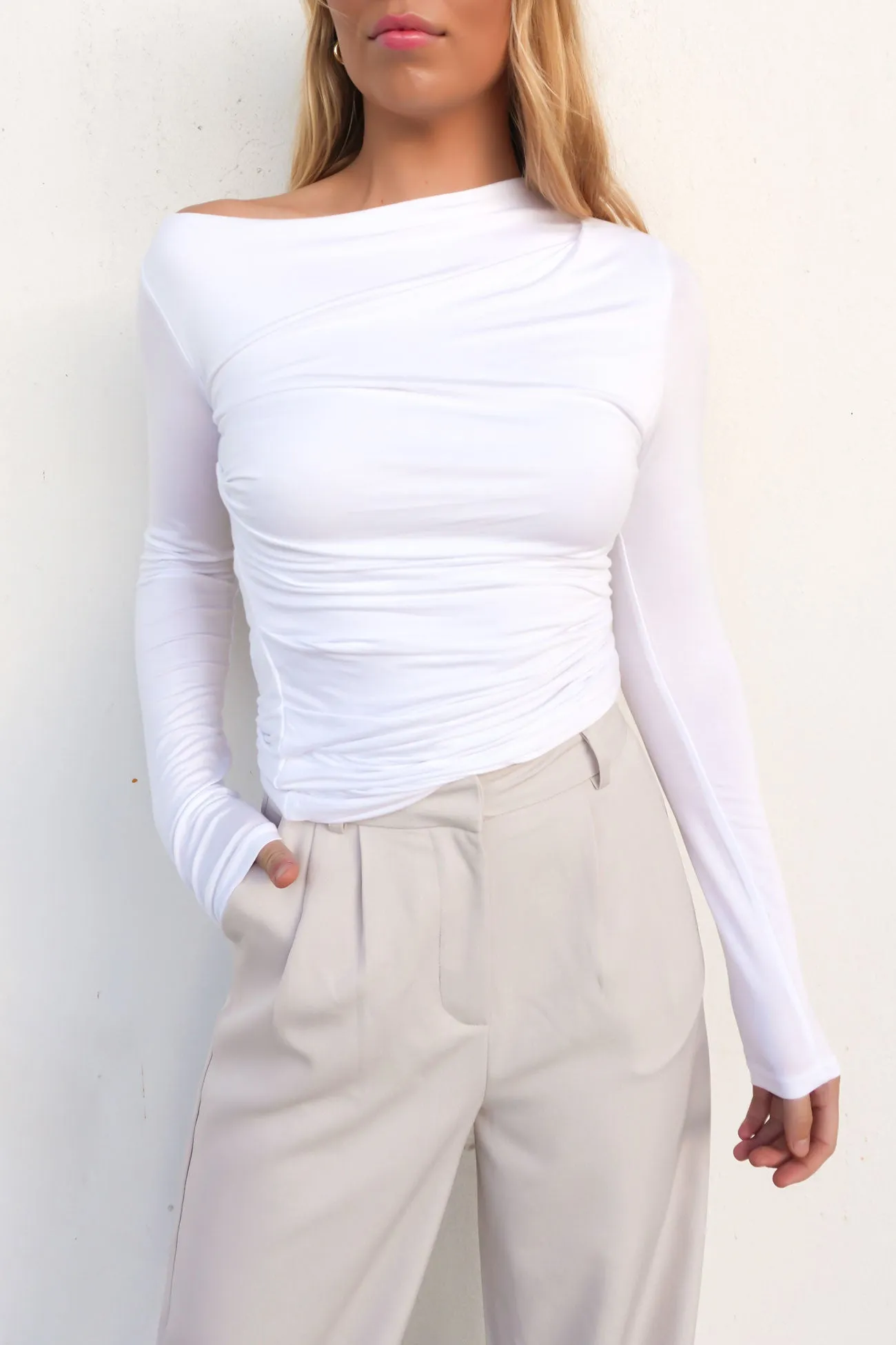 Tanner Ruched Top White Winter Apparel