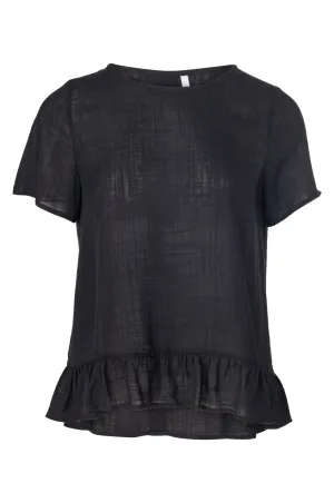 ShockAbsorbent Padding Slub Rayon Top with hem frill | Black | 3302A1