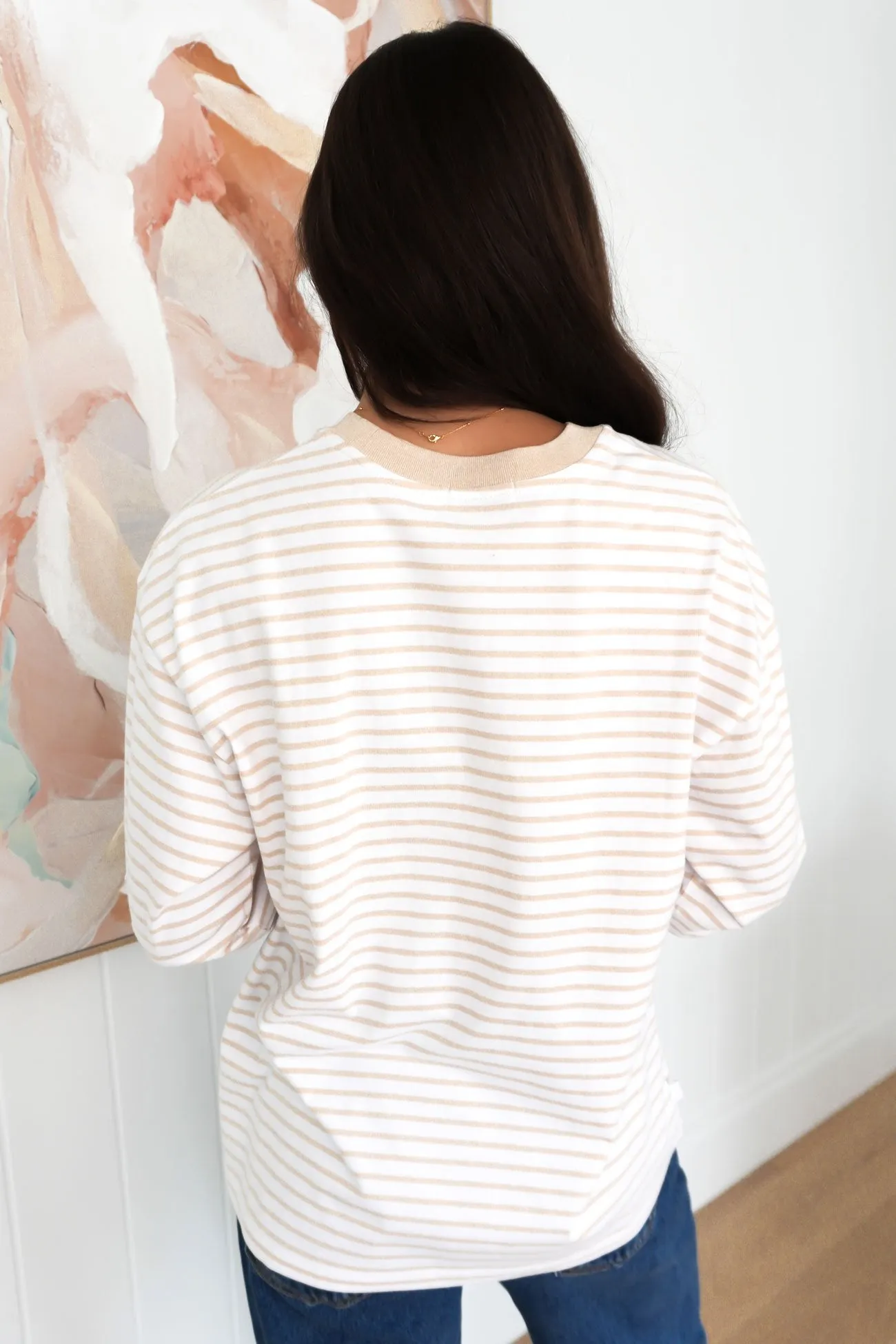 SeamlessPockets Taylor Stripe Long Sleeve Tee White Beige