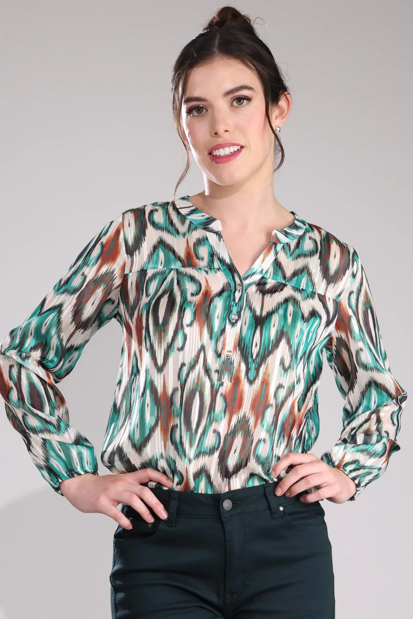 Printed Chiffon Top | Jade Black Abstract | 7122B1 SmoothFinish Summer Outerwear