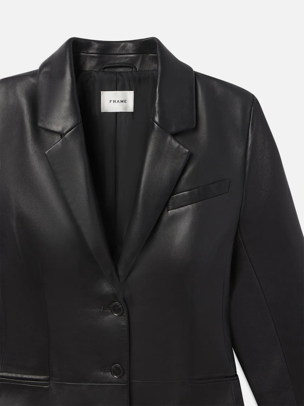 The Femme Leather Blazer -- Black Double Layered Hood