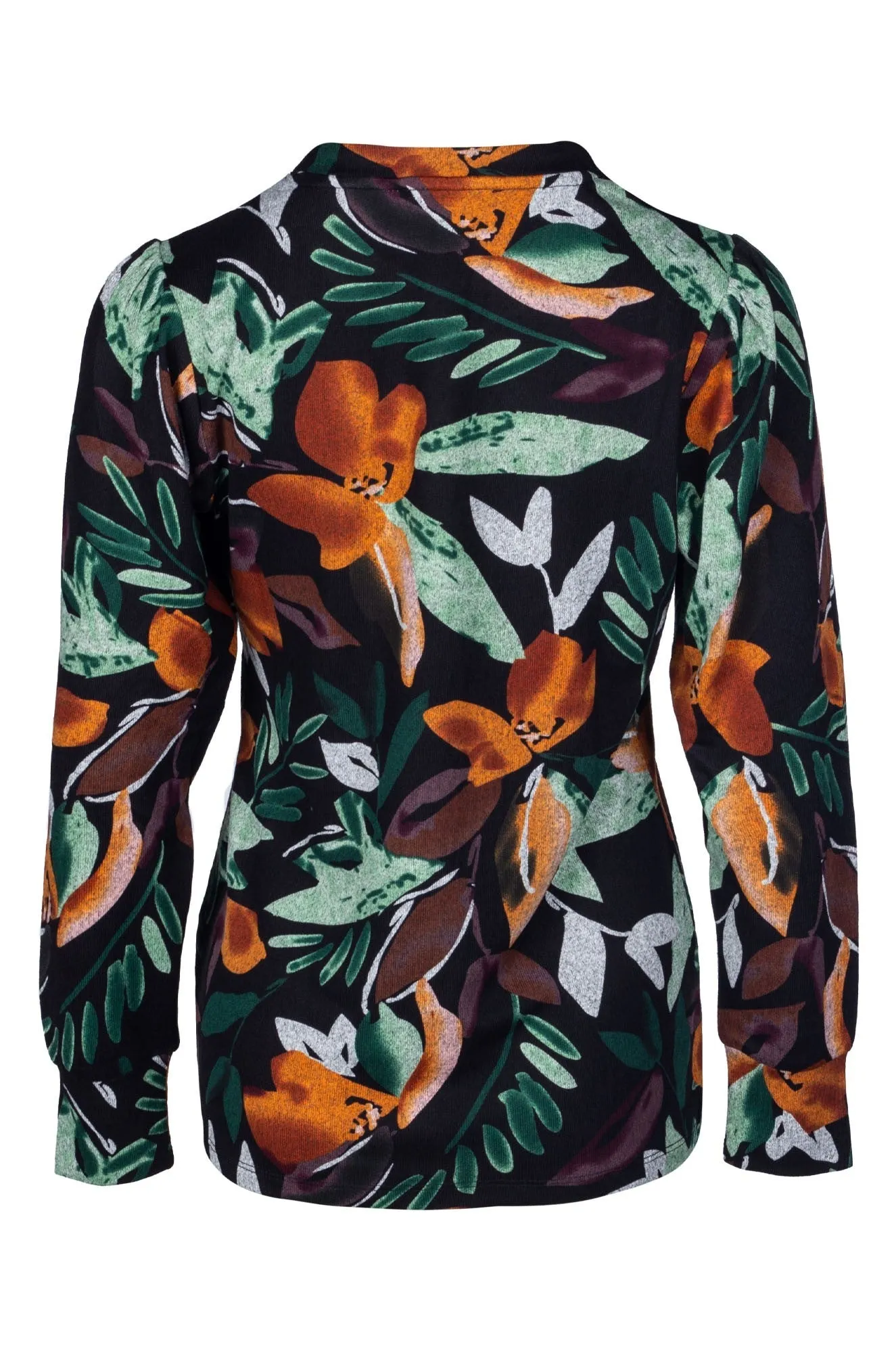 Warm Touch Top with puff sleeves | Green Black Fern | 7903B1 Versatile Dress AntibacterialMaterial