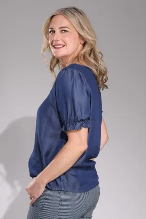 Couple Look SoftenedEdges Tencel Puff Sleeve Top | DARK INDIGO | 6631C1