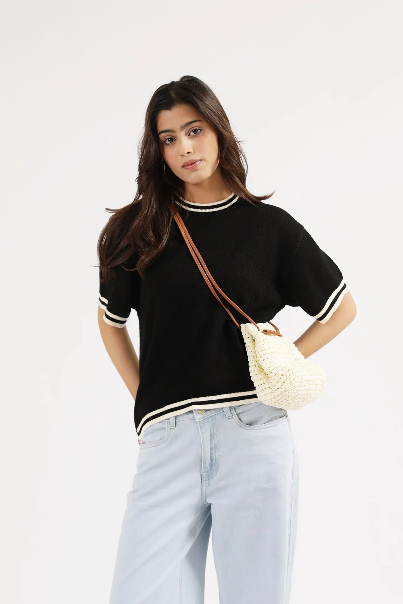 Bold Simplicity Reinforced Seams TEXTURED KNIT CONTRAST TOP