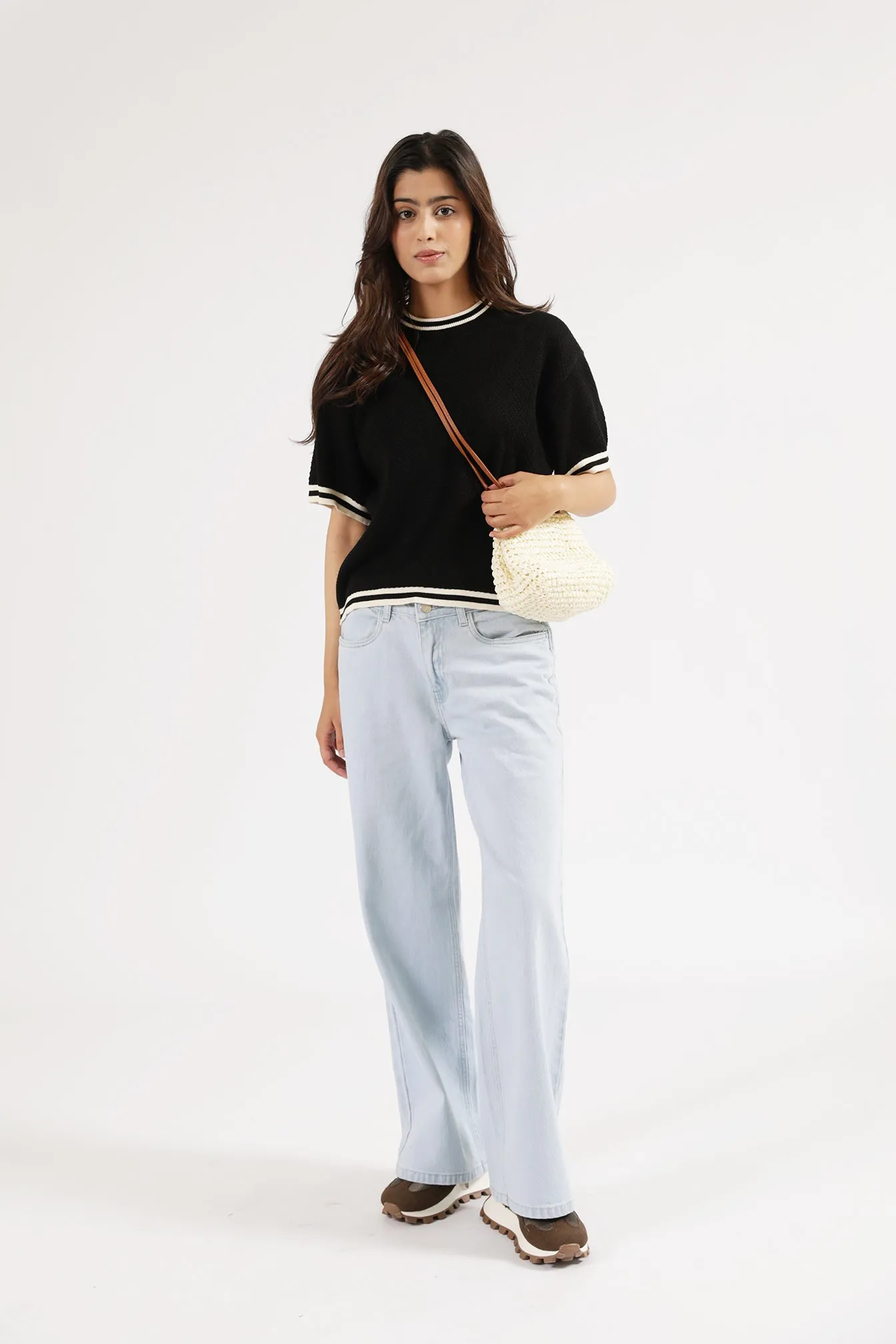 Brushed Interior TEXTURED KNIT CONTRAST TOP