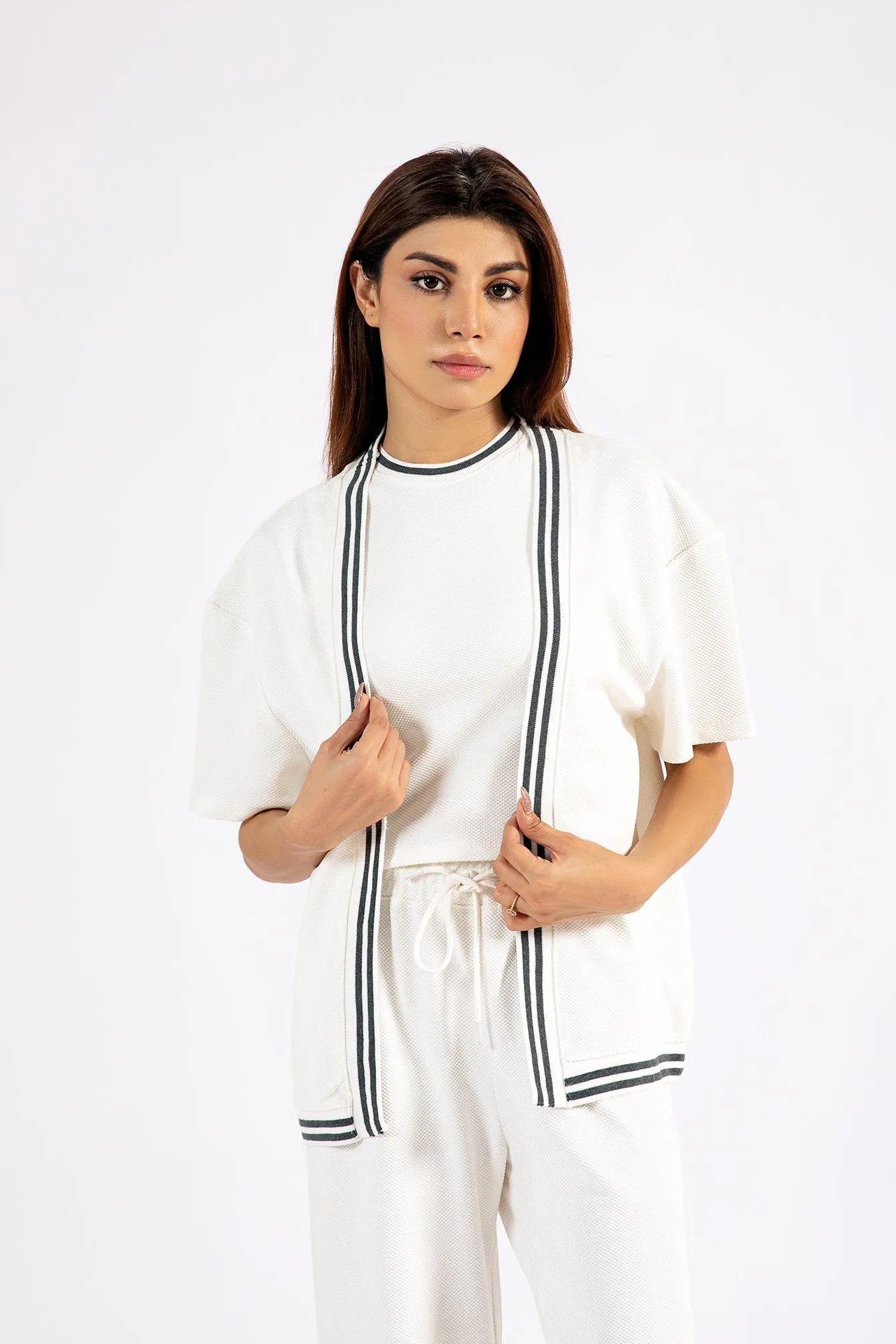 TEXTURED KNIT FRONT OPEN TOP Fall Fashion