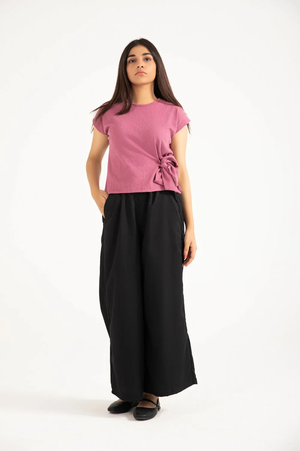 TEXTURED KNIT TOP WITH TIE DETAIL HandLinked Seams