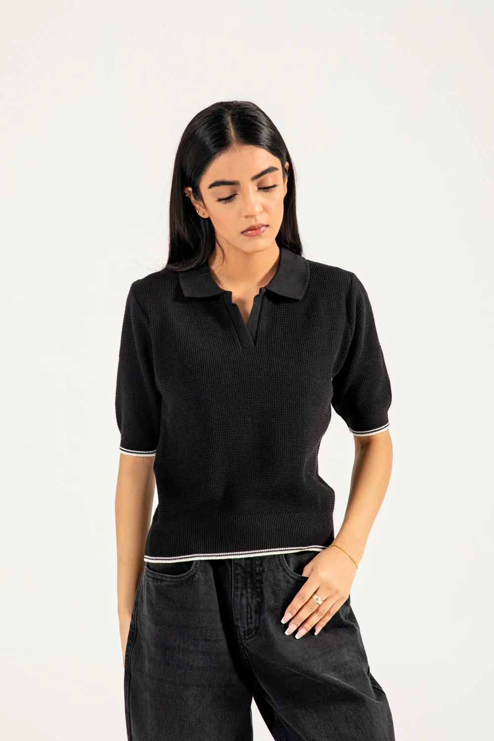 TEXTURED KNITTED POLO Textured Fabric Clean Cut