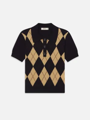 The Argyle Short Sleeve Polo -- Navy Multi Crisp Look