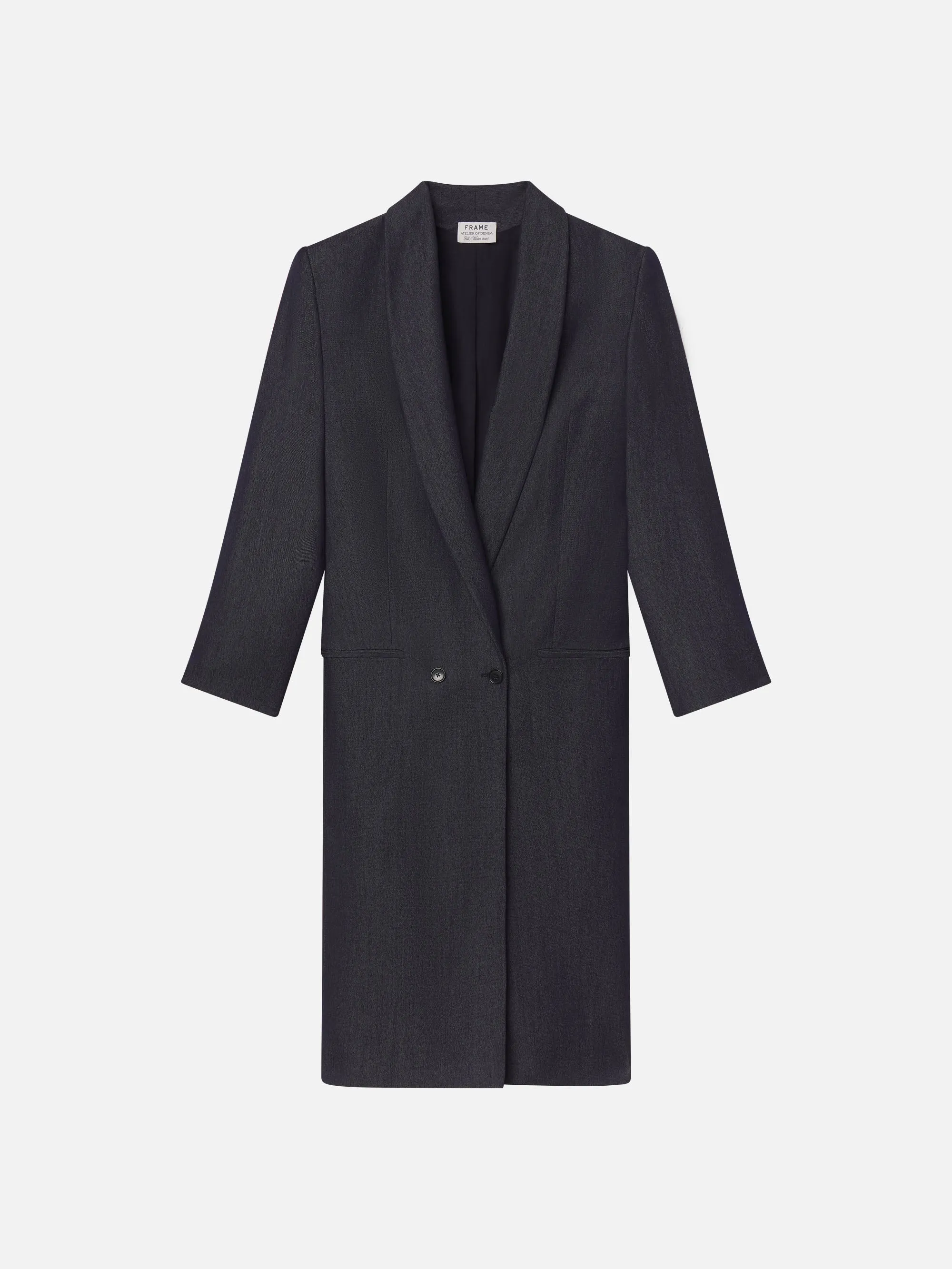 The Atelier Cloaked Overcoat -- Denim Poly Blend