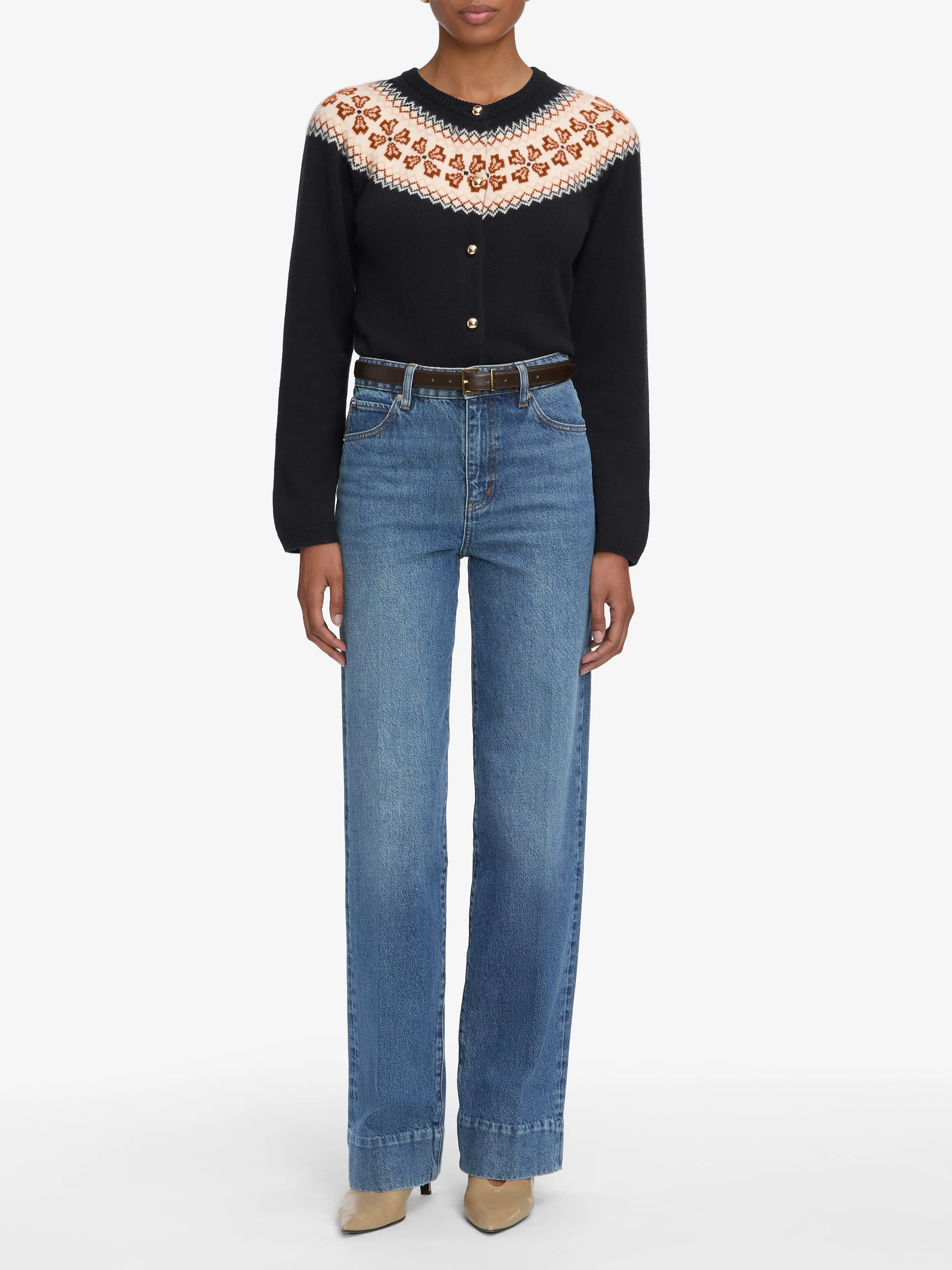 The Cashmere Fairisle Cardi -- Navy Soft Apparel Clean Style