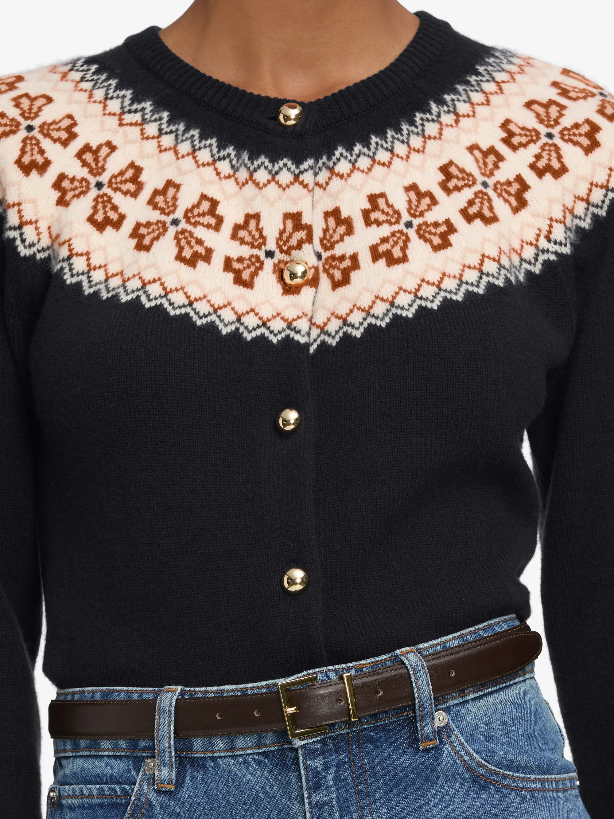 Lightweight Knit The Cashmere Fairisle Cardi -- Navy