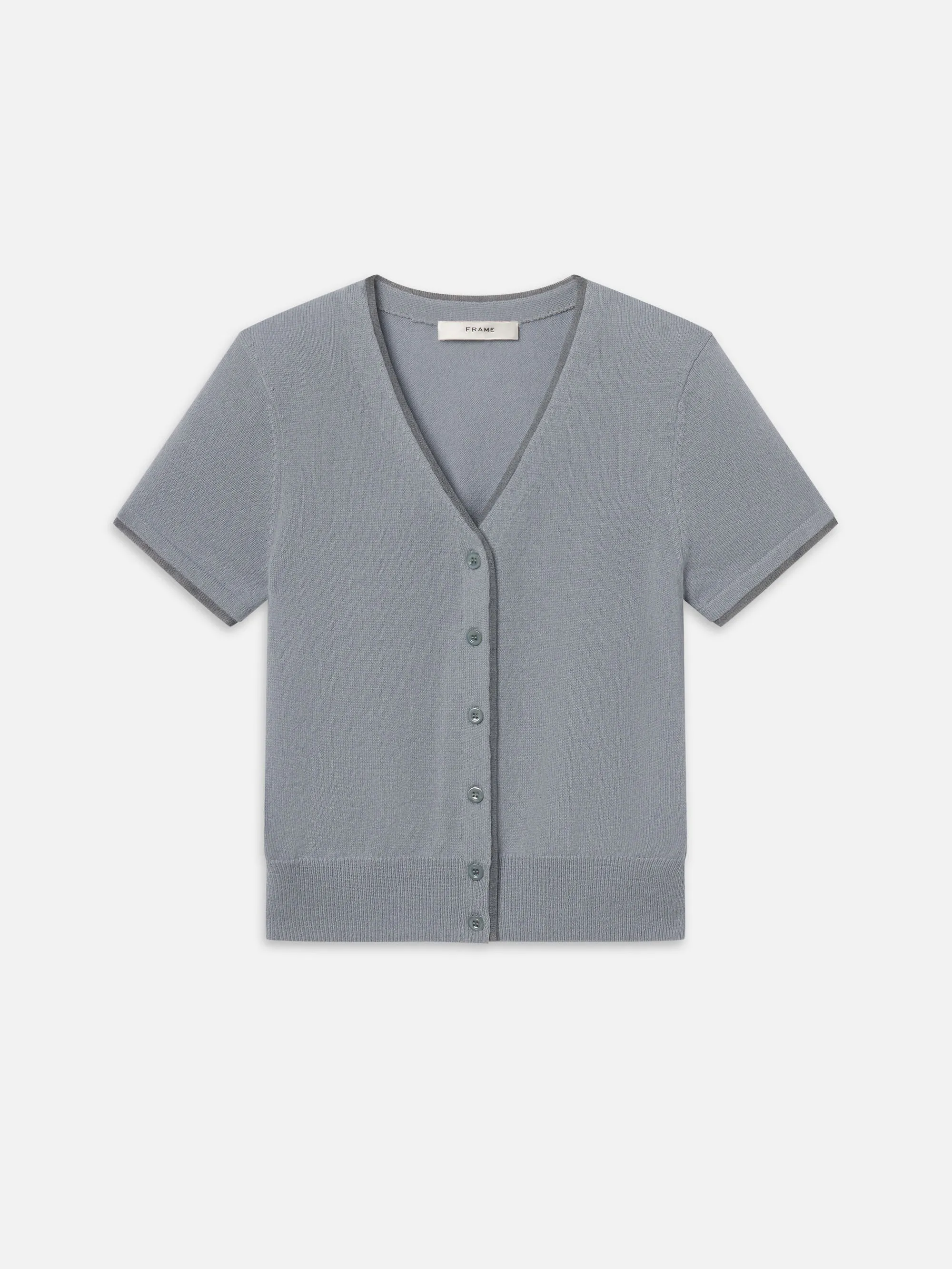 The Cashmere Mix Trim Cardi -- Grey Blue Seam Free Easy Draping