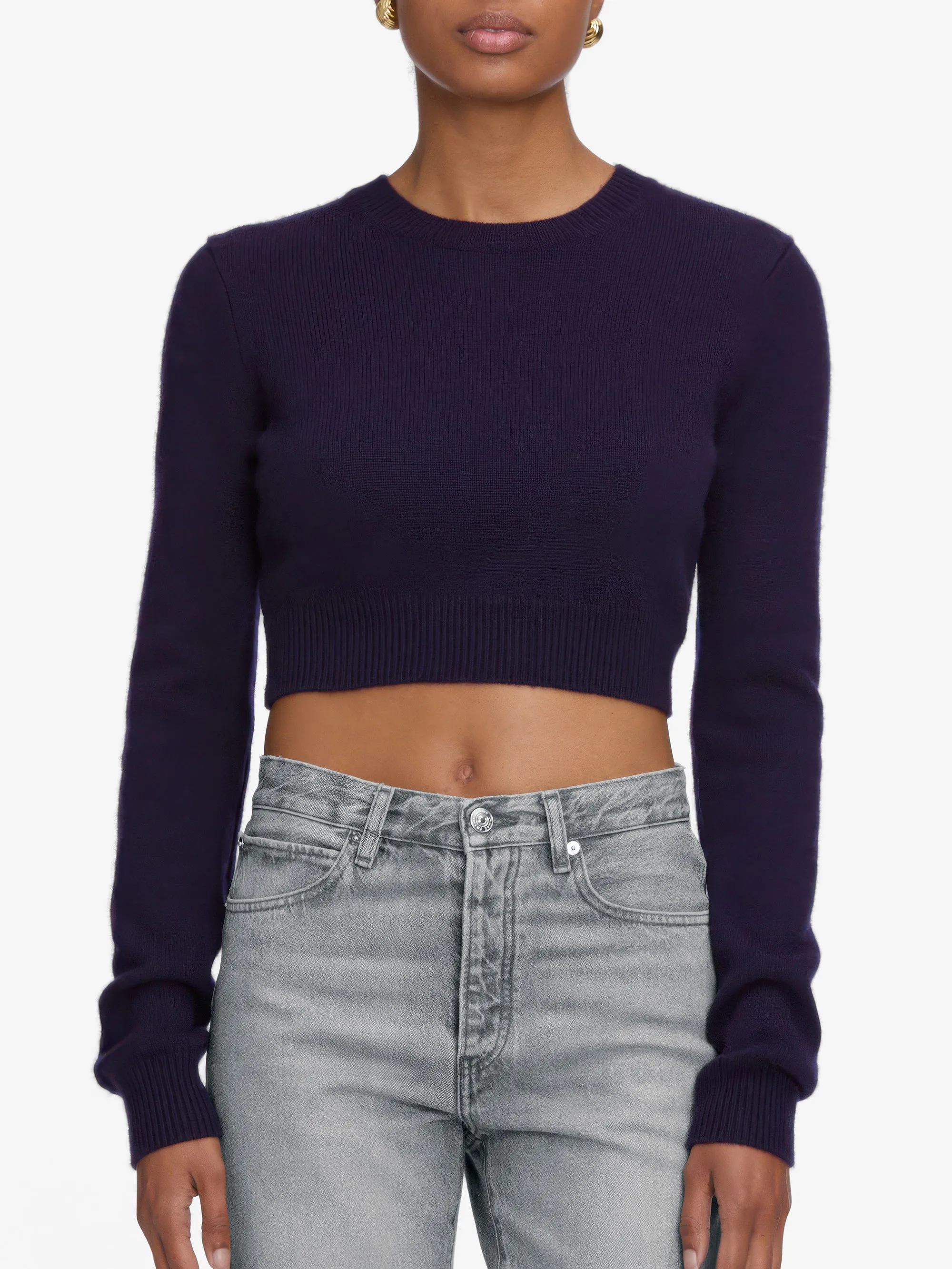 The Cashmere School Crew Sweater -- Royal Purple Stretchable Waistband