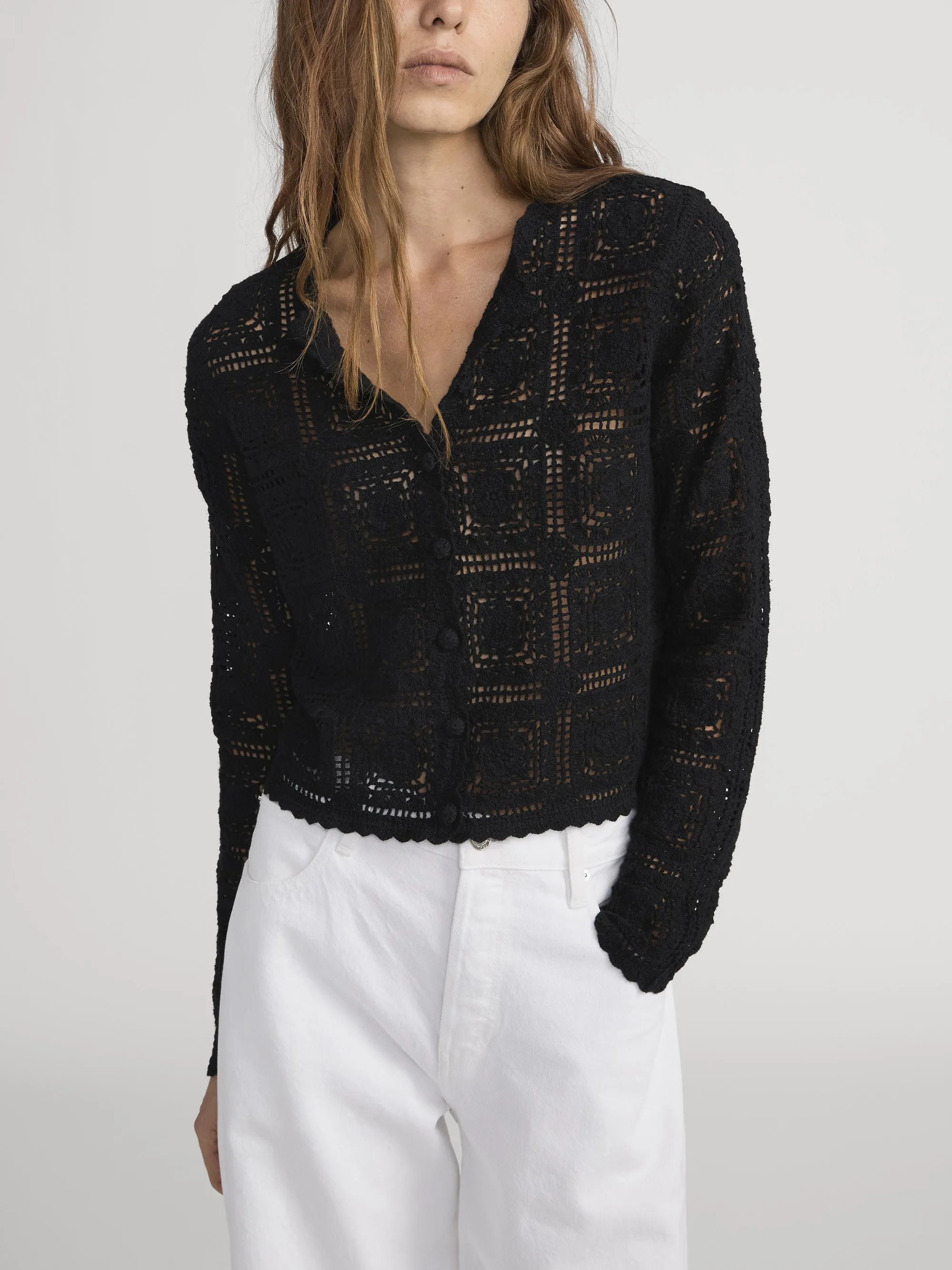 The Crochet Cardi -- Black Unstructured Fit