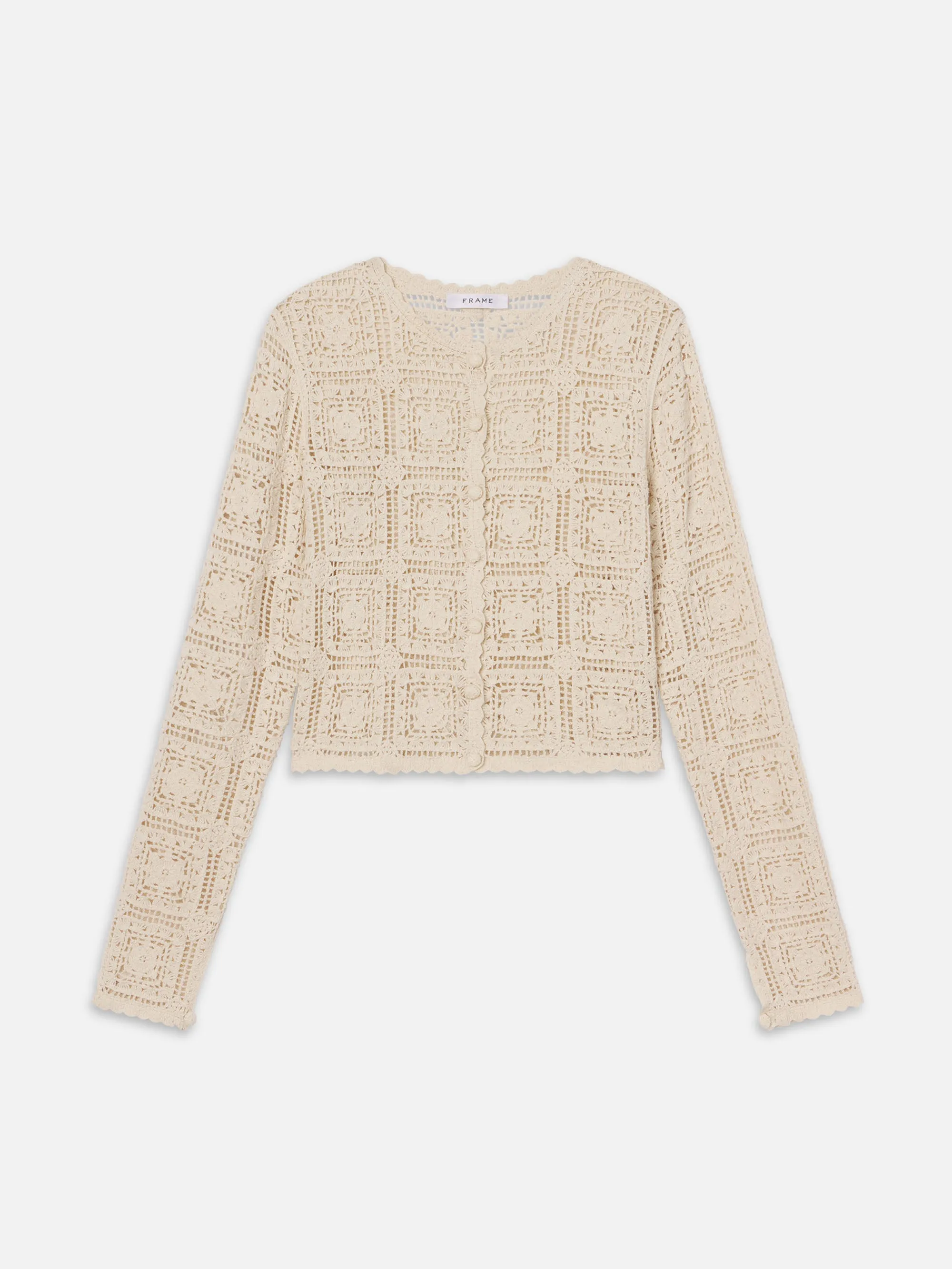 The Crochet Cardi -- Cream Jacquard Weave Low Key