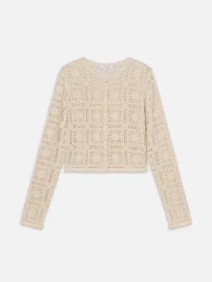 The Crochet Cardi -- Cream Jacquard Weave Low Key