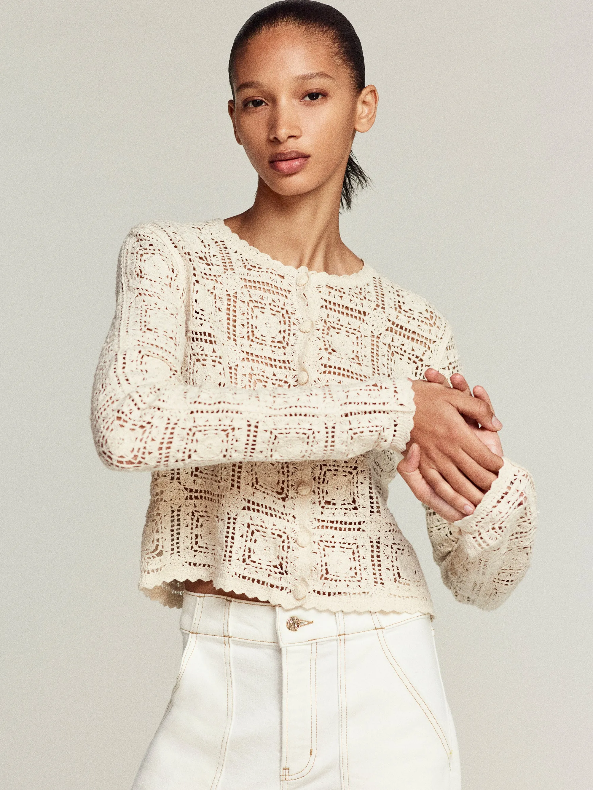 Cold Season Minimal Vibe The Crochet Cardi -- Cream