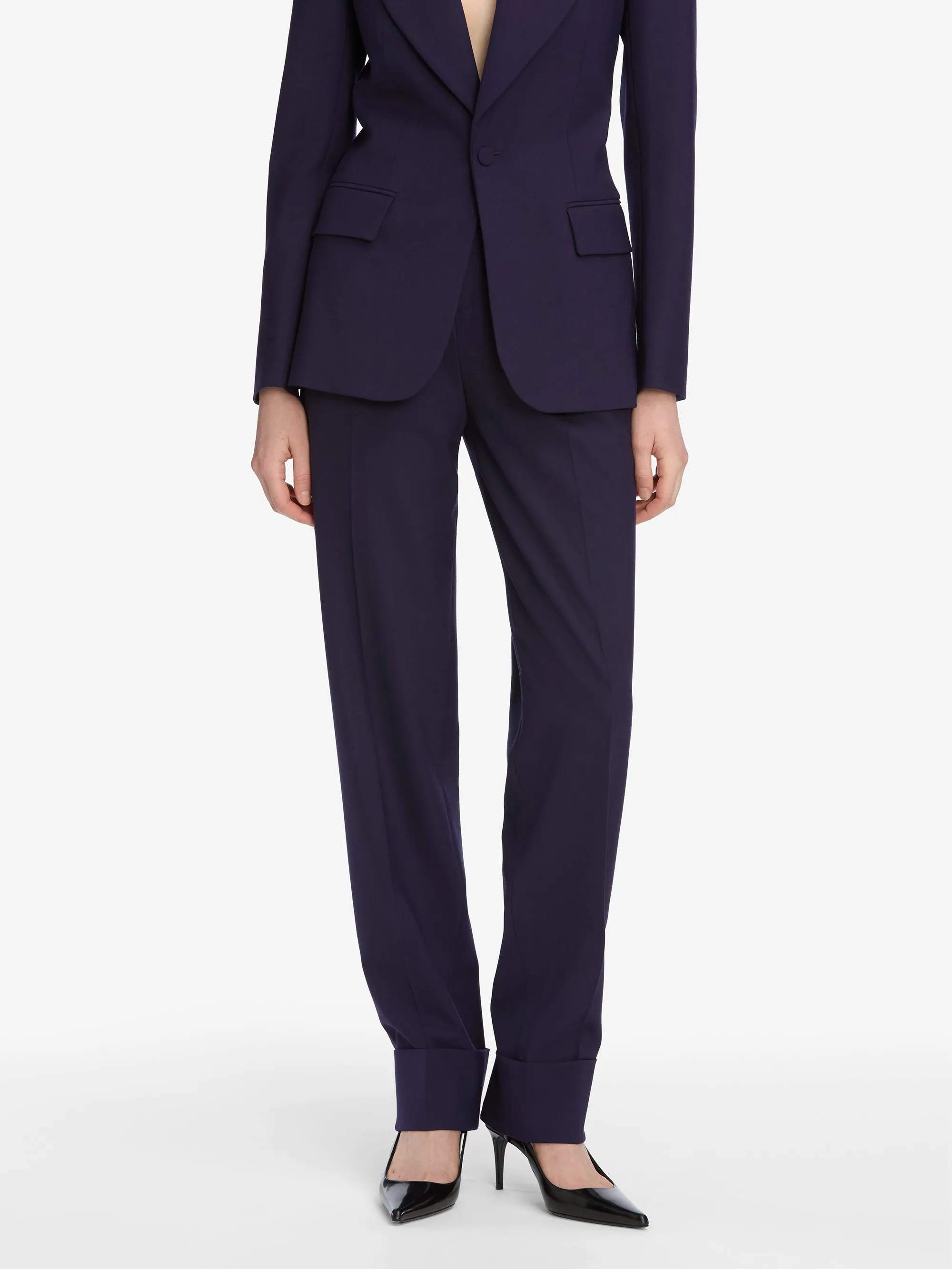 Recycled Polyester Blend Flattering Design The Cuffed Pleated Trouser -- Royal Purple