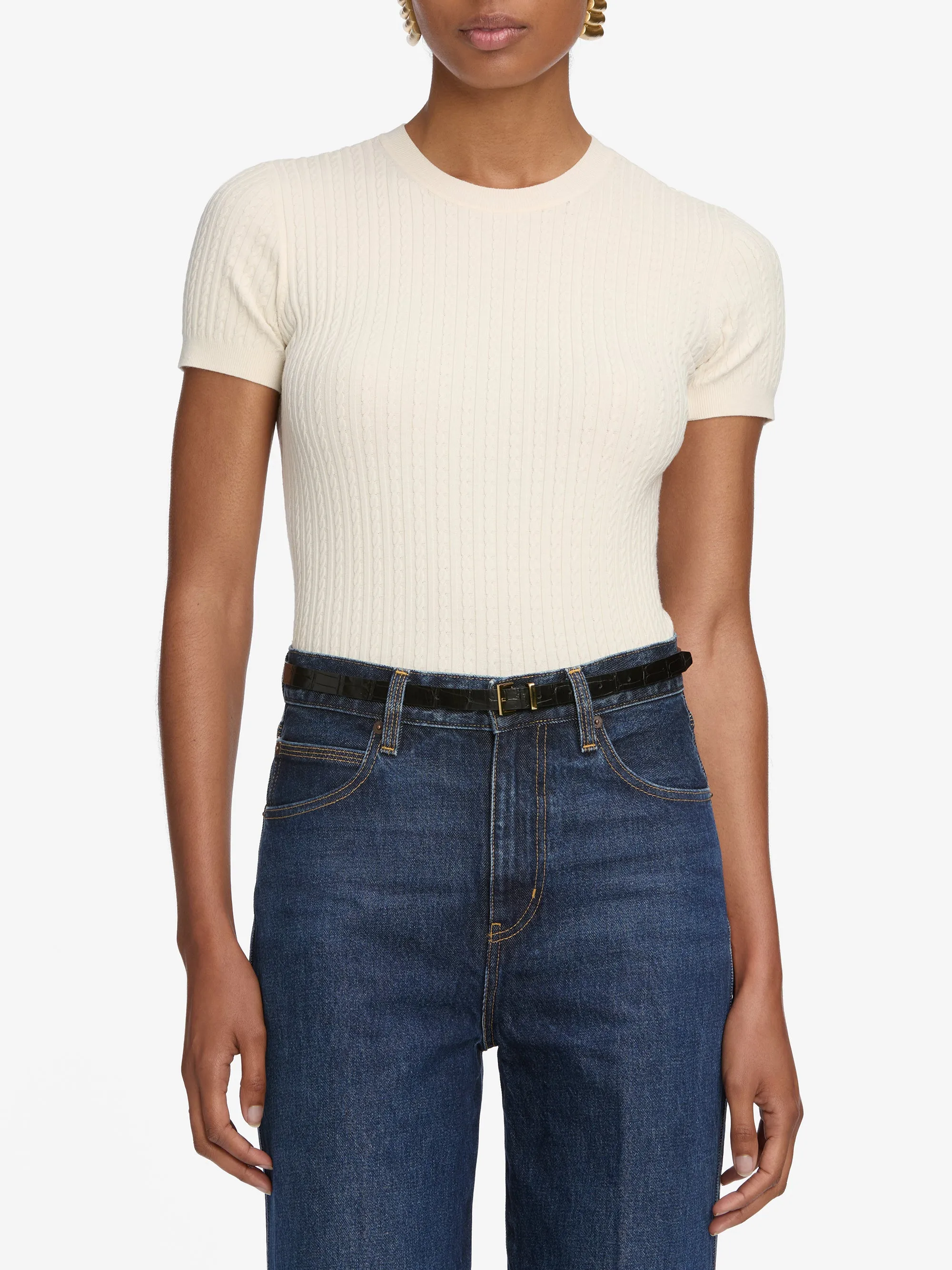 The Fine Cable Tee -- Cream Breathable mesh Stretch Fit