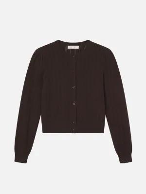 The Ladder Pointelle Cardi -- Coffee Smooth Flatlock Seams