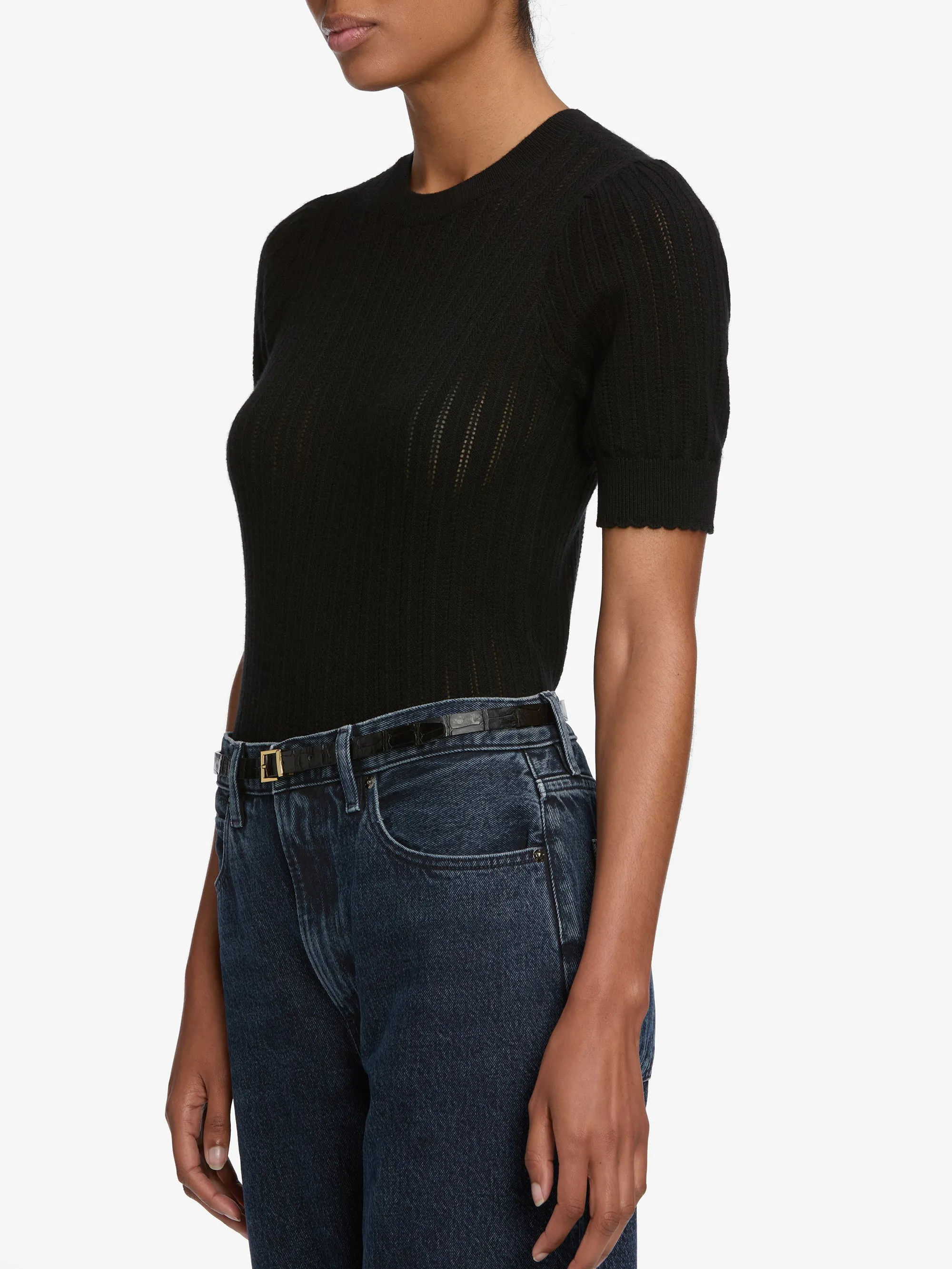 Moisture wicking The Ladder Pointelle Sweater -- Black