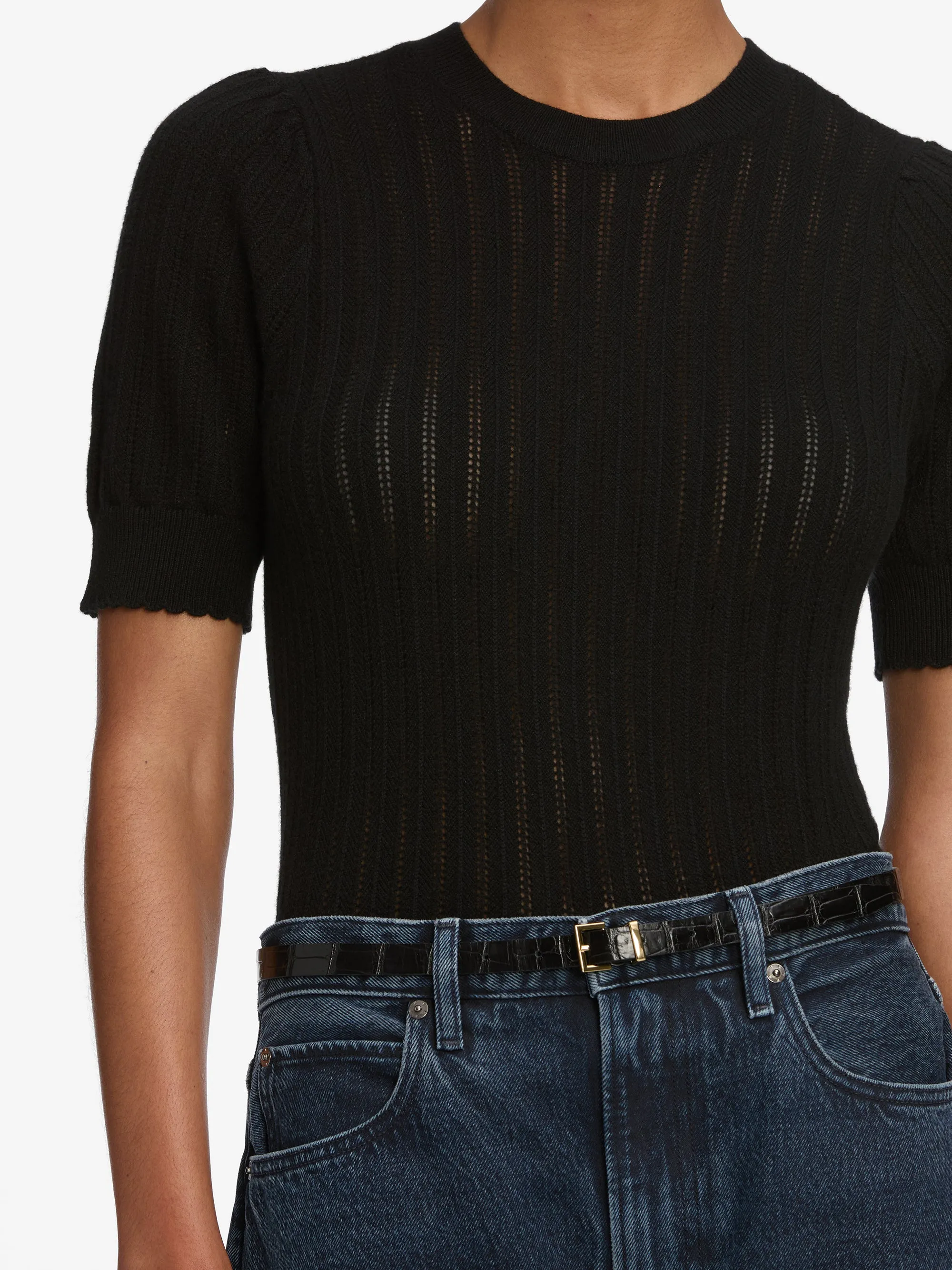 Relaxed Layer The Ladder Pointelle Sweater -- Black