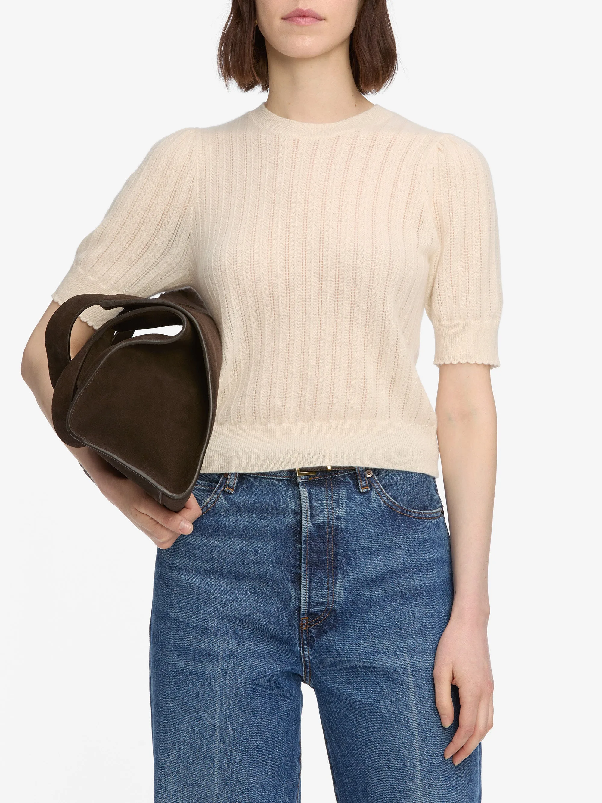 Simple Outfit The Ladder Pointelle Sweater -- Cream