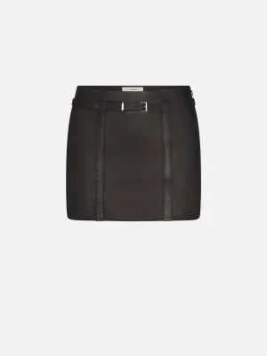 Adjustable Straps Functional Fit The Leather Belted Mini Skirt -- Black