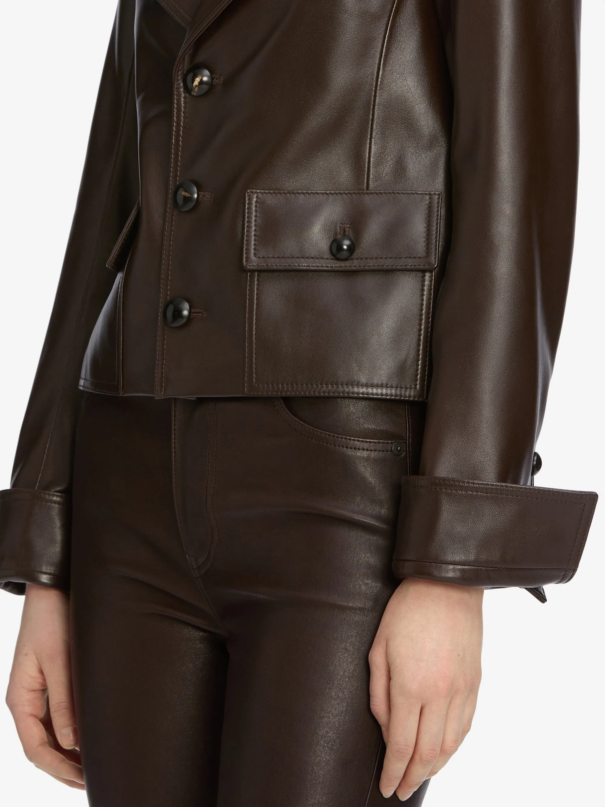 The Leather Cuffed Jacket -- Dark Brown Anti Pilling Technology Softshell Fabric