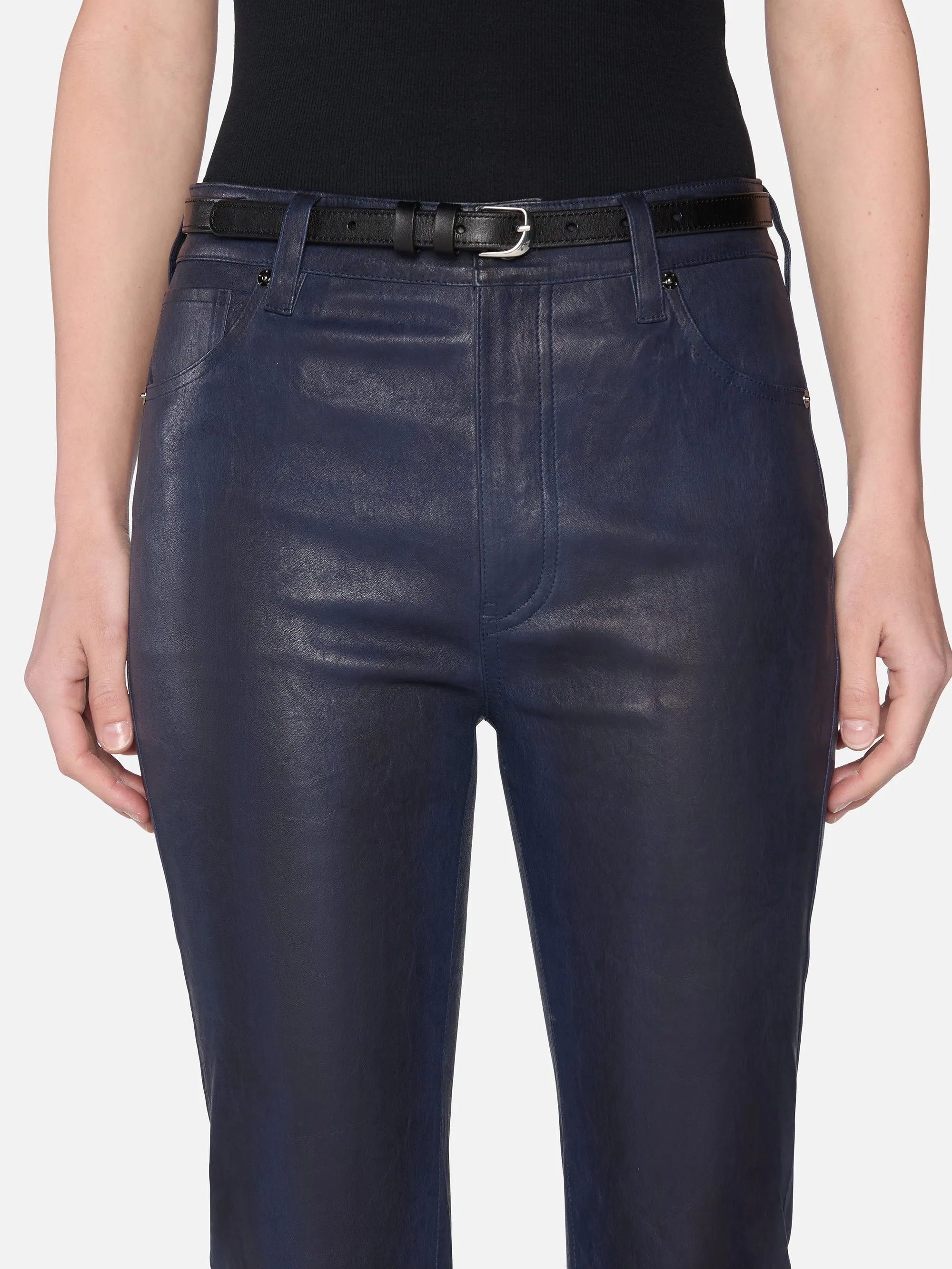 The Leather Reboot Crop -- Dark Indigo Soft Lines