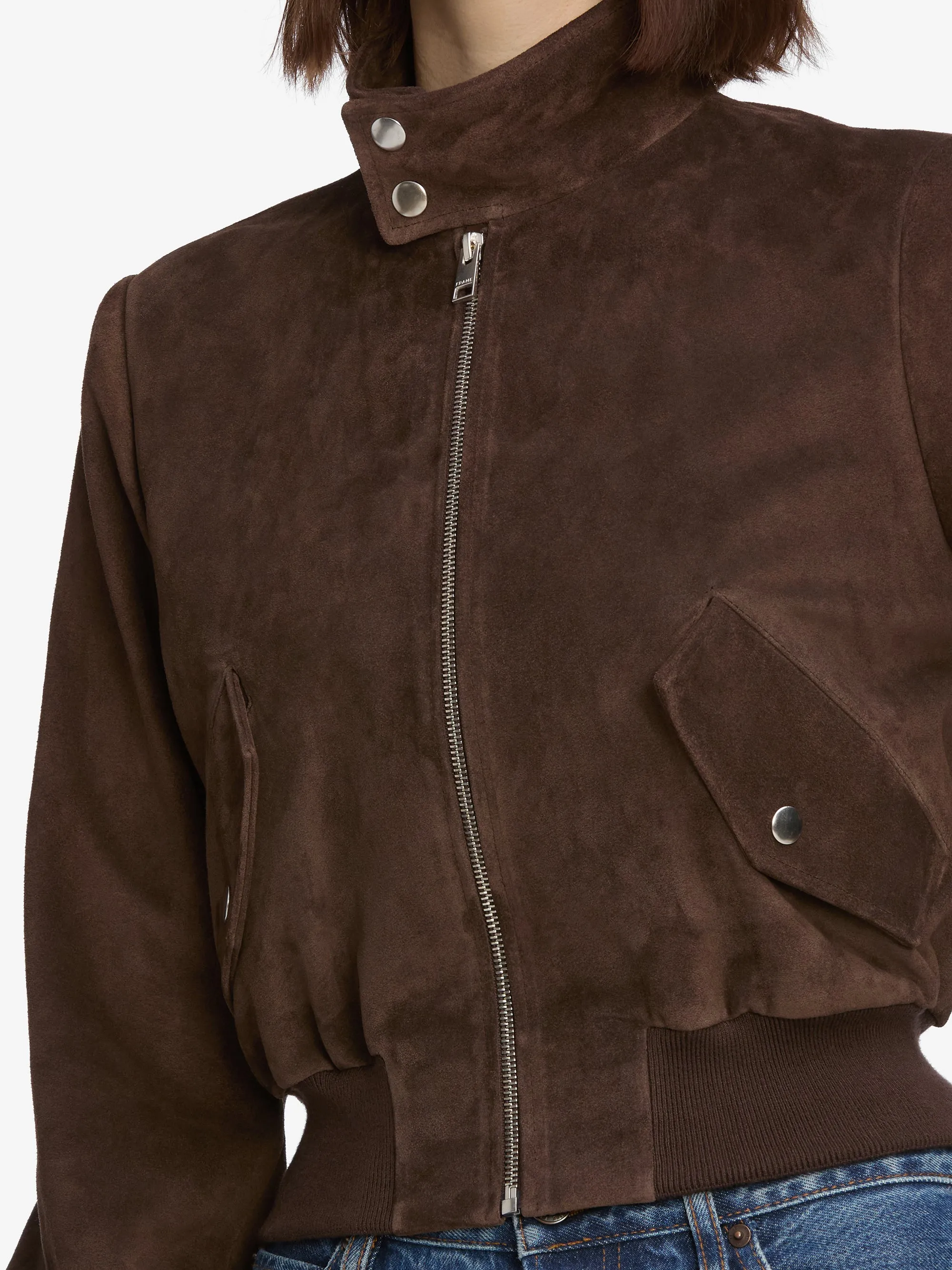 Green Material Convertible 2 In 1 Function The Suede Harrington Jacket -- Coffee