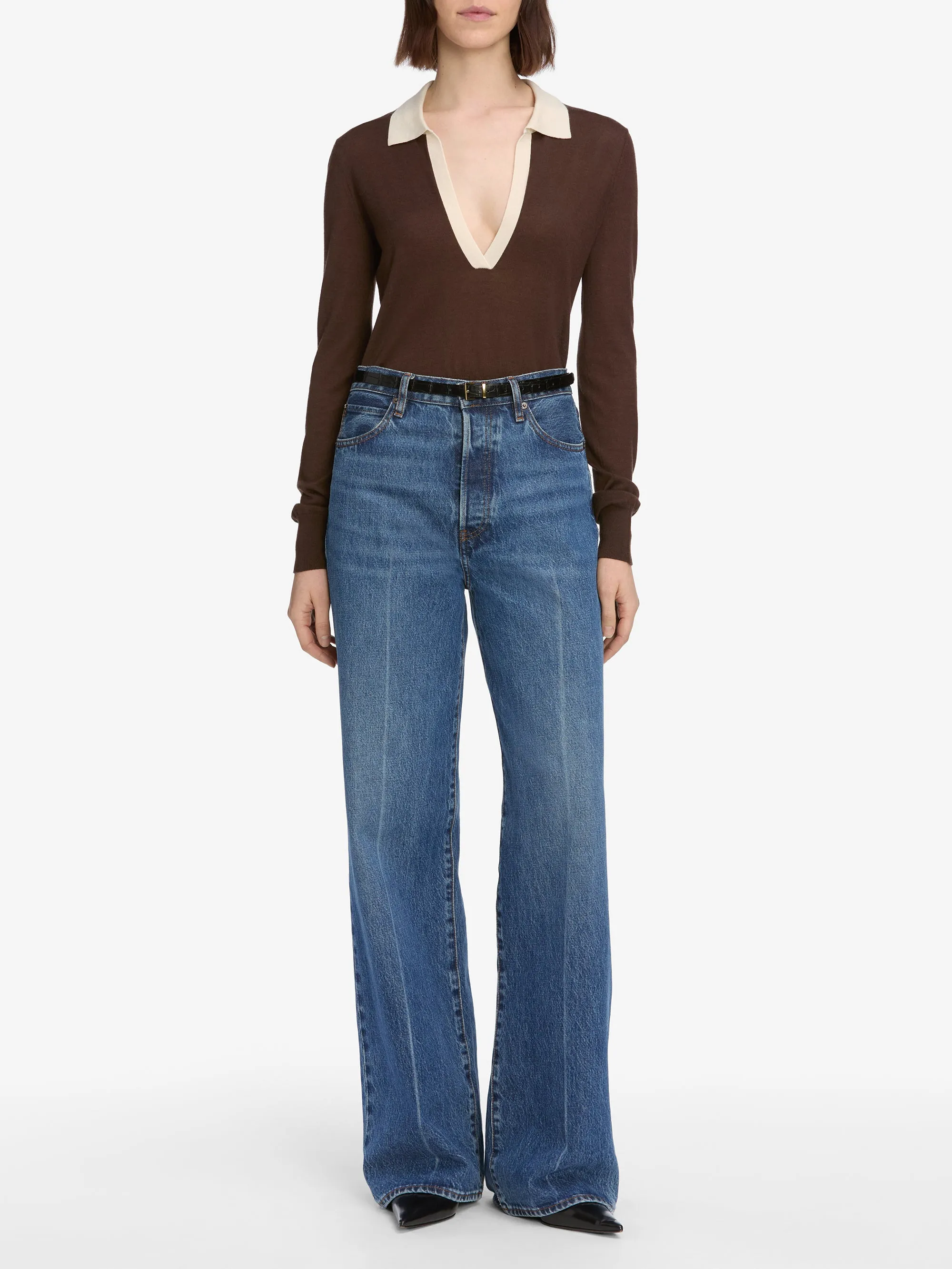 Non Restrictive Chunky Cable Pattern The Two Tone Polo -- Coffee Multi