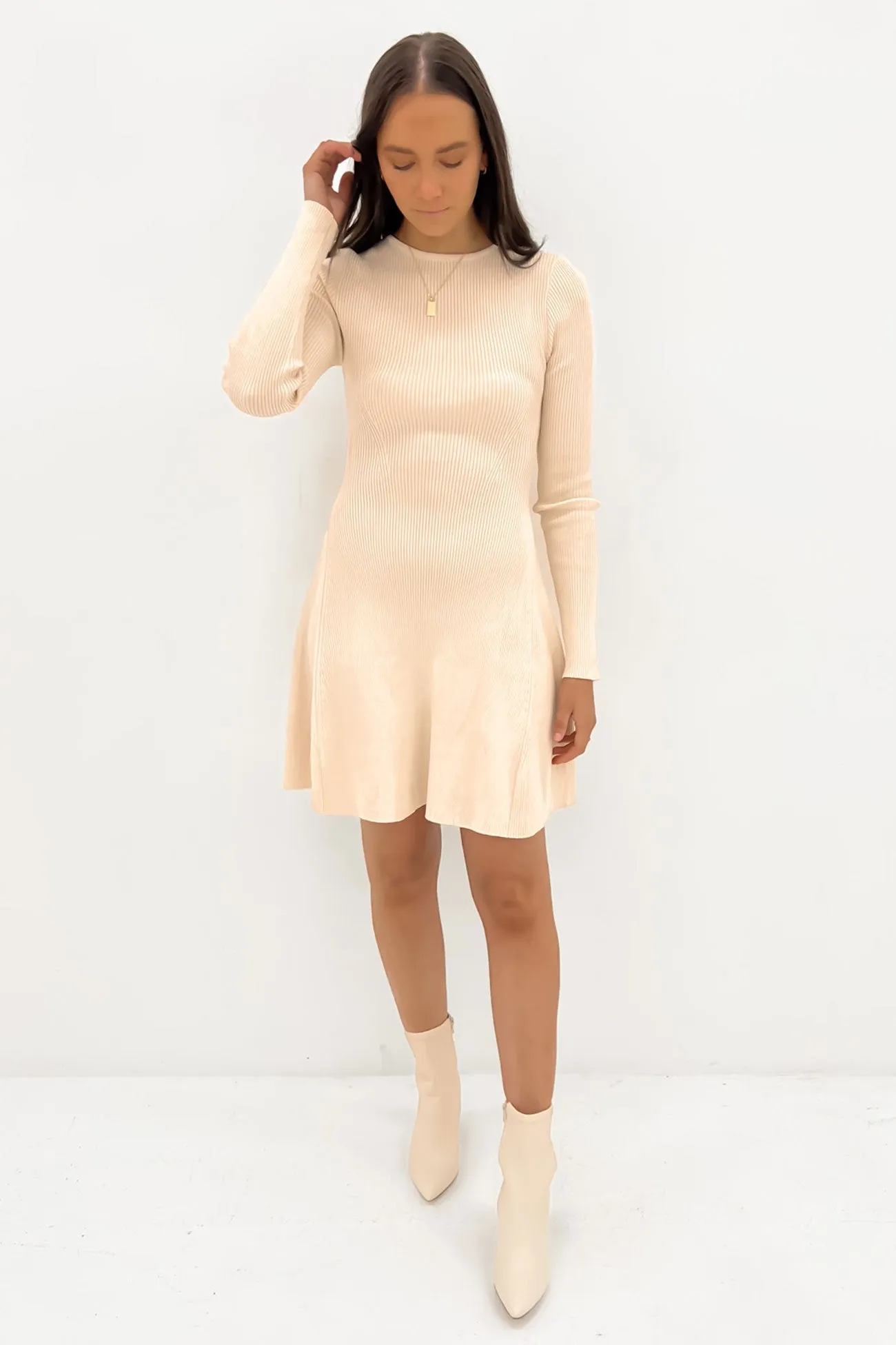 Kiani Rib Knit Mini Dress Cream A-Line