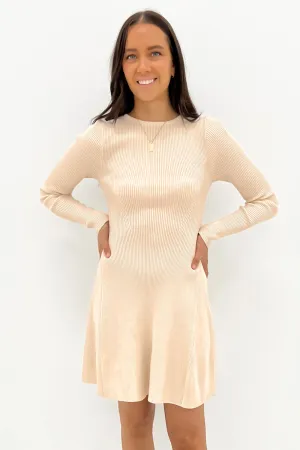 Straight-Cut Kiani Rib Knit Mini Dress Cream