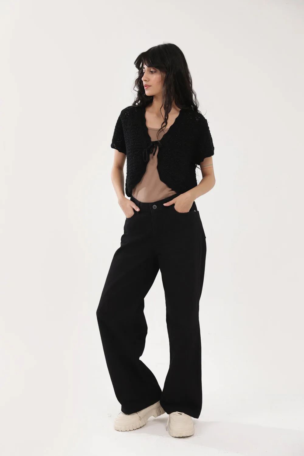 CROCHET KNIT TOP WITH LUREX Home Comfort Flatlock stitching