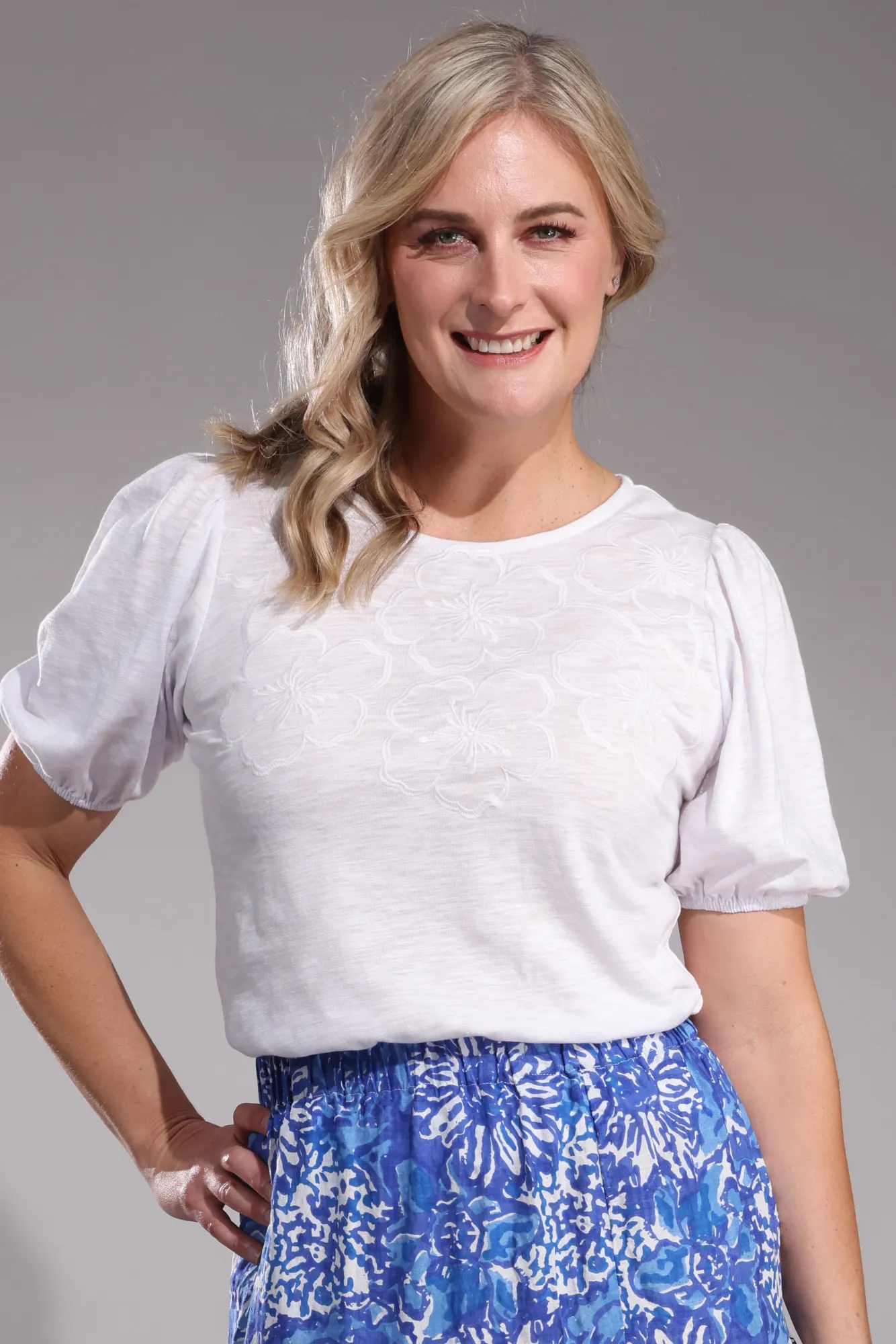 Bonded Seam Technology Puff sleeve Top | IVORY | 4682A1