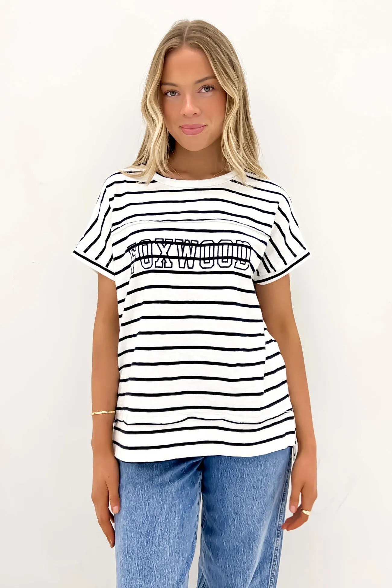 Throw On Short Sleeve Stripe Tee White Navy Stripe Casual layering piece