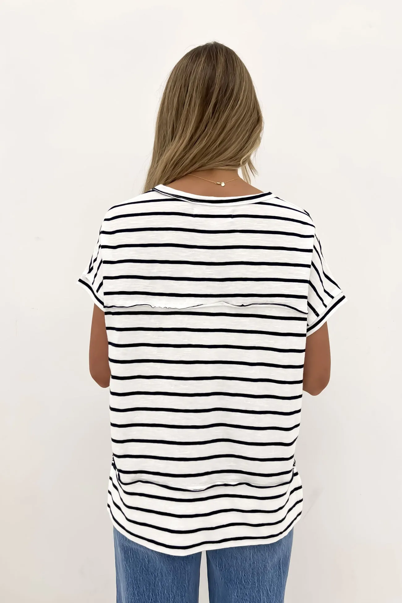 Throw On Short Sleeve Stripe Tee White Navy Stripe Casual Essentials